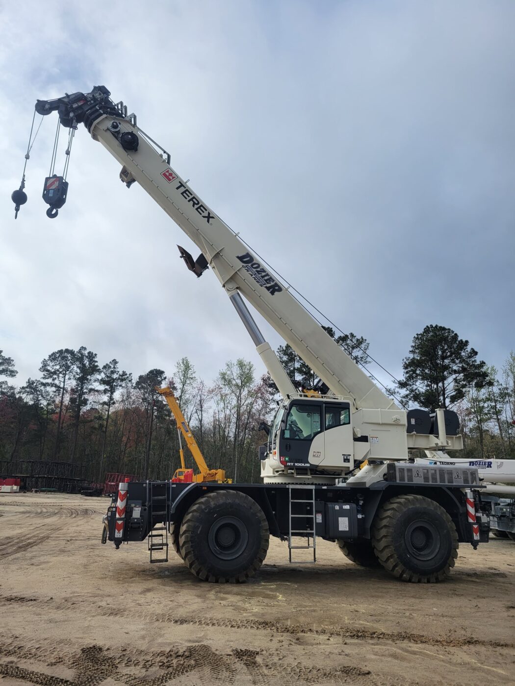 A large 2019 Terex crane on a construction site.