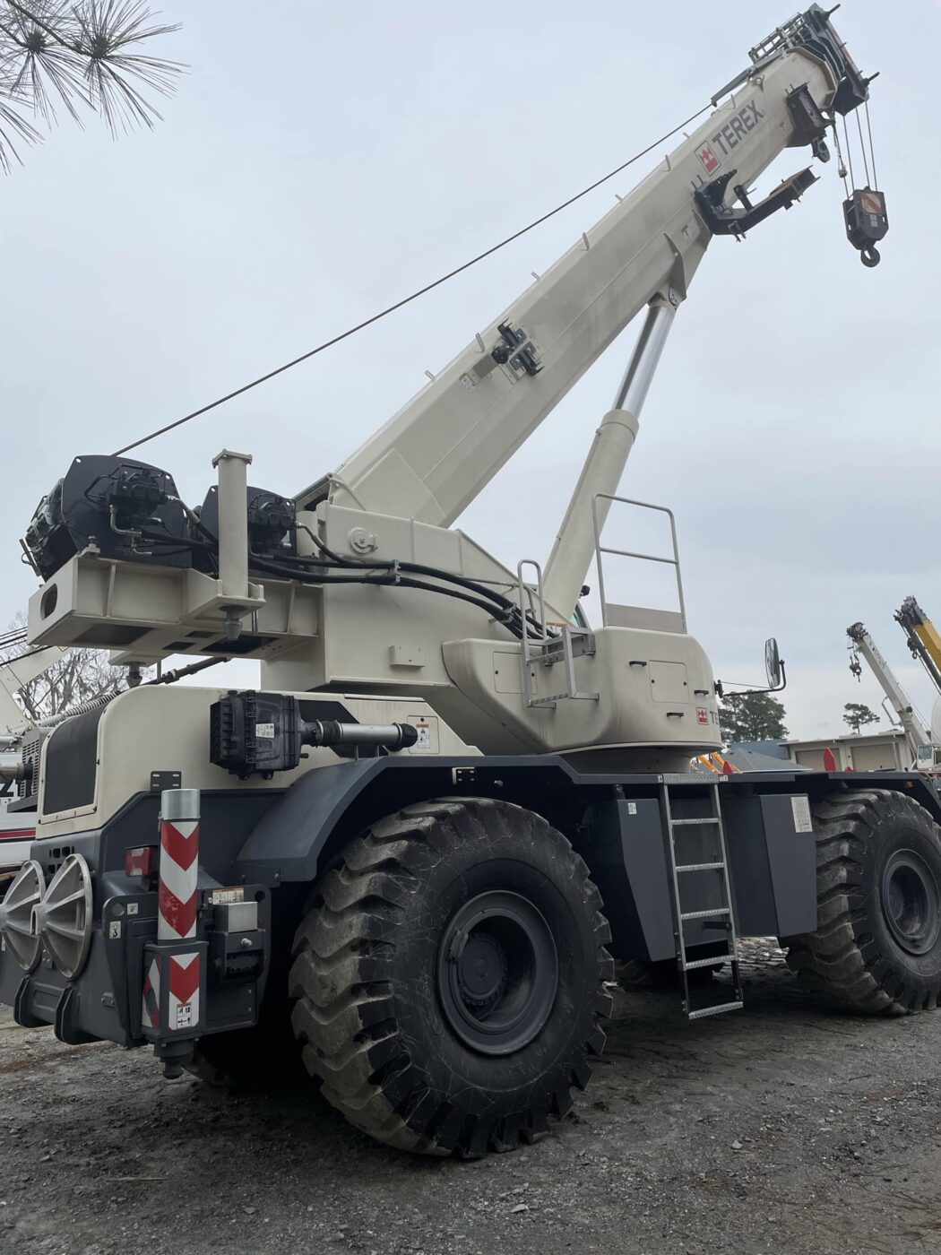 A large 2019 Terex crane on a construction site.