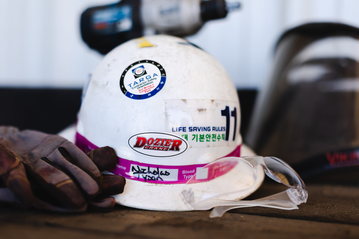 Construction Hard hat with Dozier Crane sticker